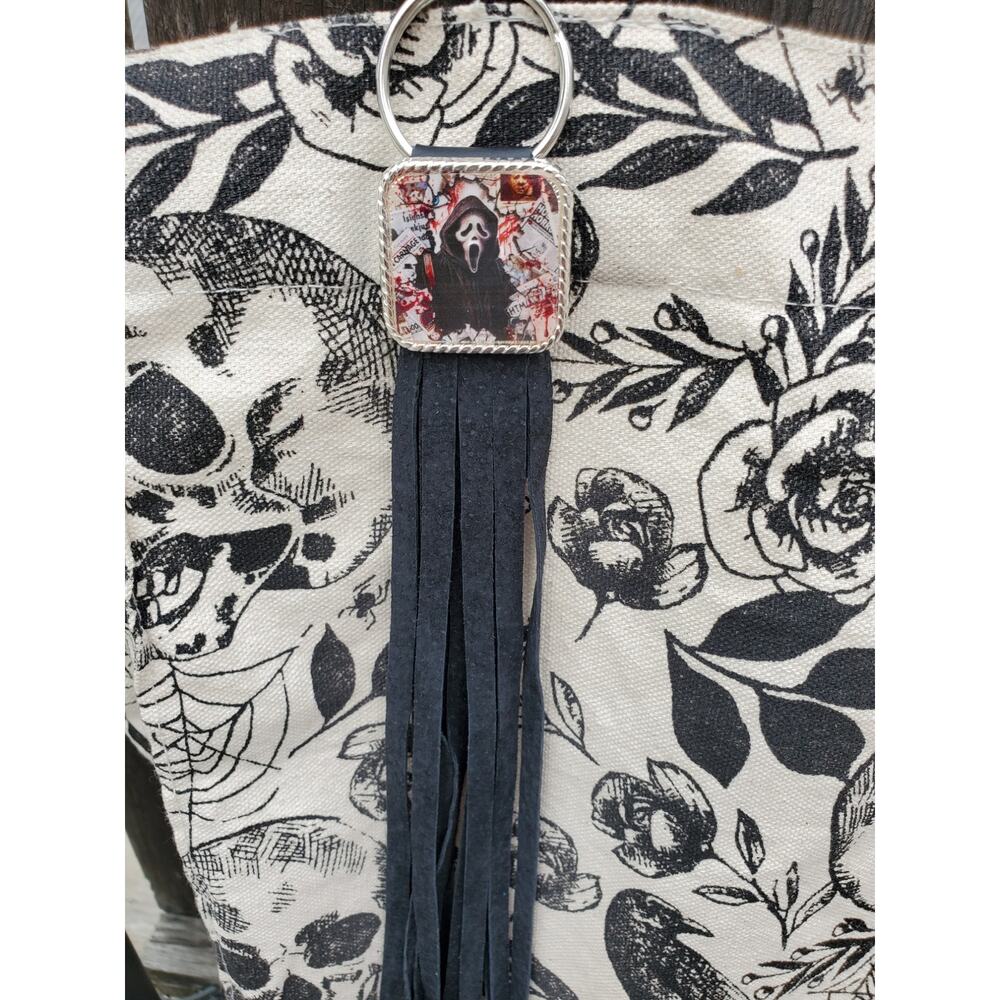 Handmade Halloween horror Leather Fringe purse bag charm keychain spooky vibes